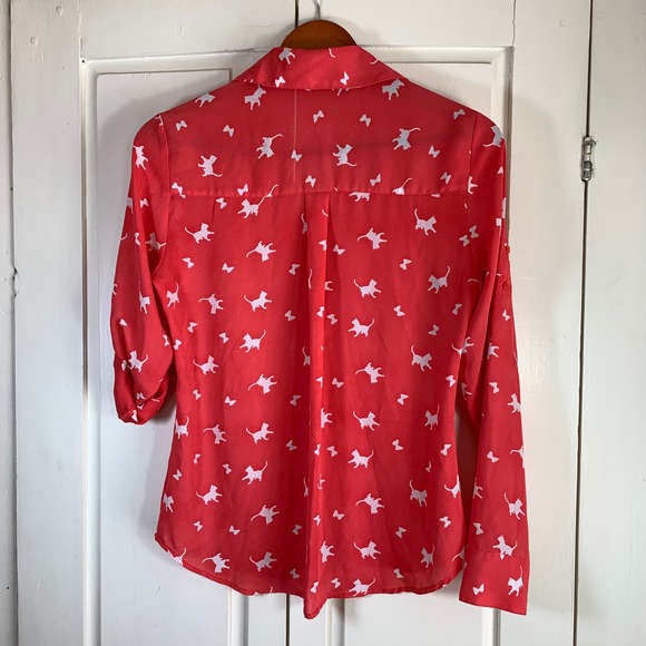 Cat Print  Express Portofino Shirt Women's XS Sheer Button Down Collared READ - Picture 8 of 10